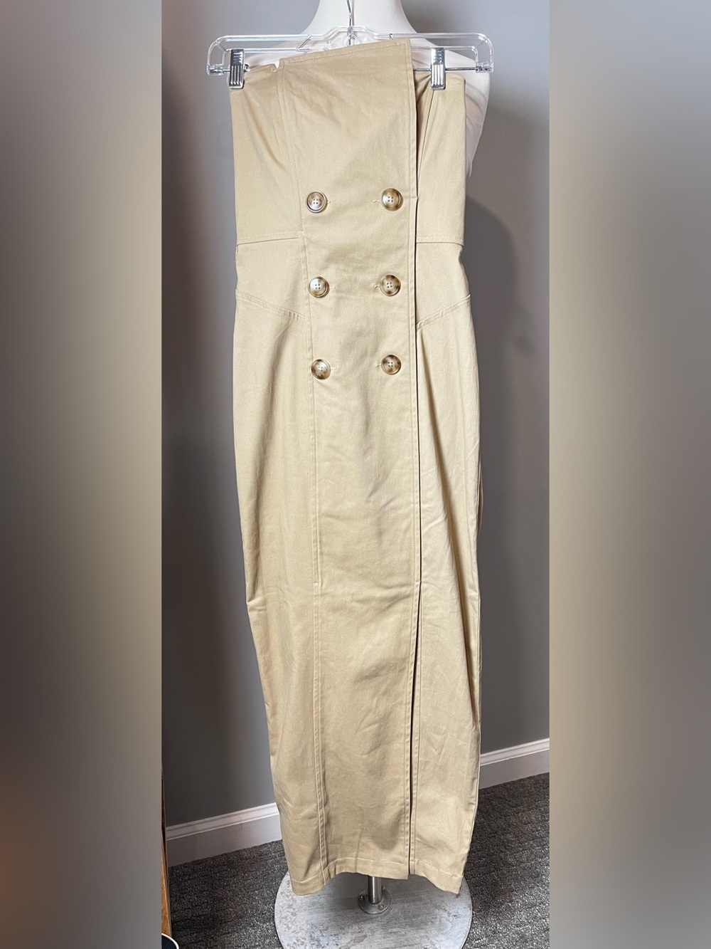 JLUXLABEL Strapless Trench-Style Midi Dress in Beige